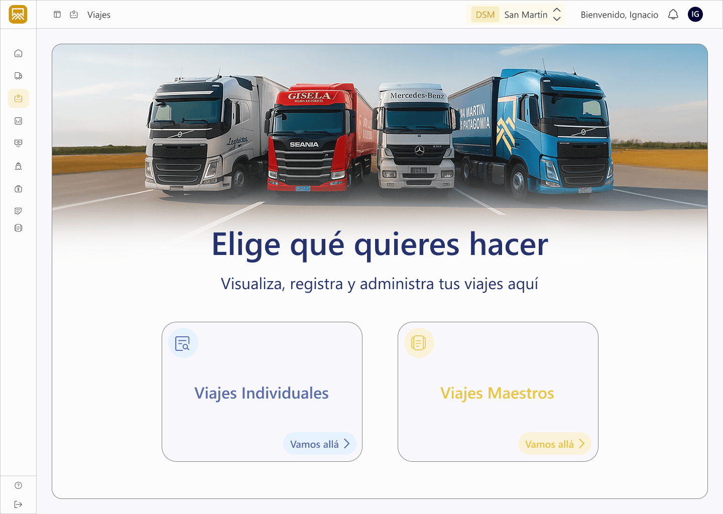 Pantalla de viajes individuales y viajes maestros